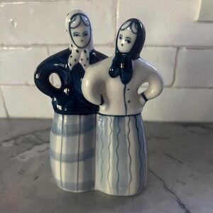Gzhel Russian Blue and White Figurine Two Women